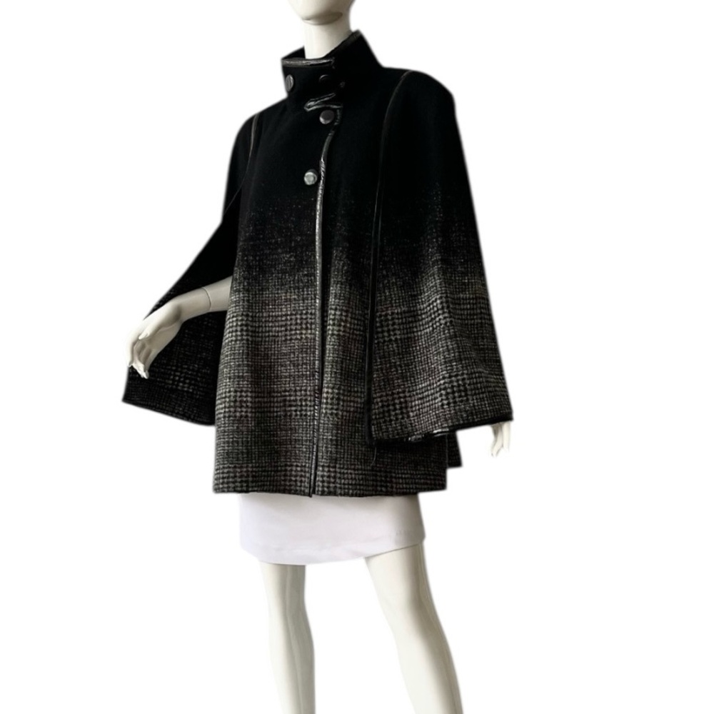 Women’s Glen Plaid Wool Cape Coat Poncho Black Grey